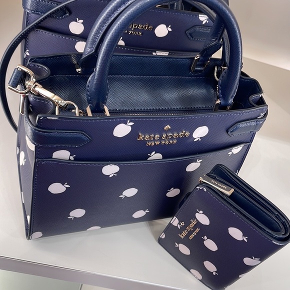 Kate Spade Staci Sm Satchel Orchard Toss Pr & Staci Lg White Apple Bifold Wallet - Picture 4 of 16